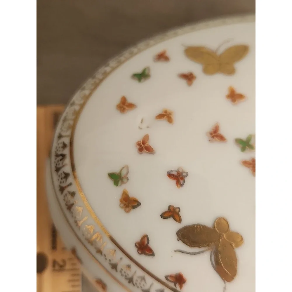 Vth Antq Ardalt Porcelain Butterflies Trinket Box Gold Handpainted Oval Gift